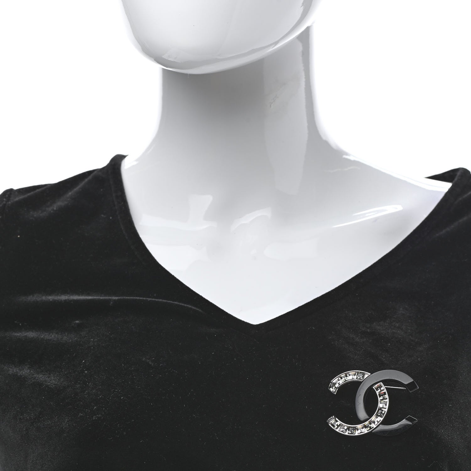 Chanel Resin Crystal Baguette CC Brooch Silver Black 2 of 4