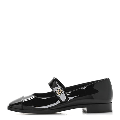 Chanel Patent Calfskin Mary Janes Flats 38 Black 1 of 9