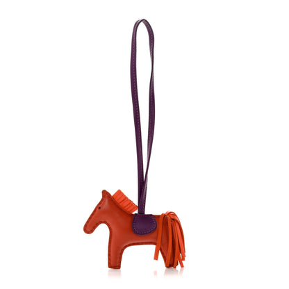 Hermes Milo Lambskin Grigri Rodeo Horse Bag Charm PM Cornaline Orange Poppy Violet 1 of 5