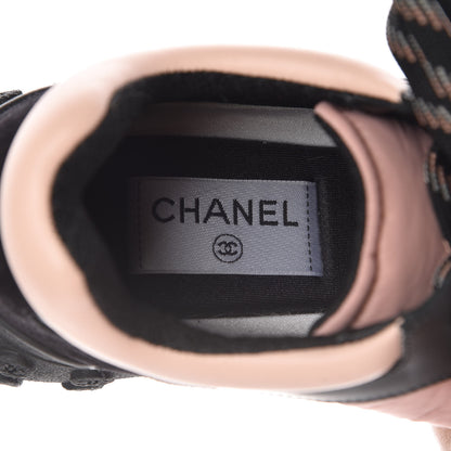 Chanel Nylon Calfskin Suede CC Womens Sneakers 38 Pink Black 7 of 9