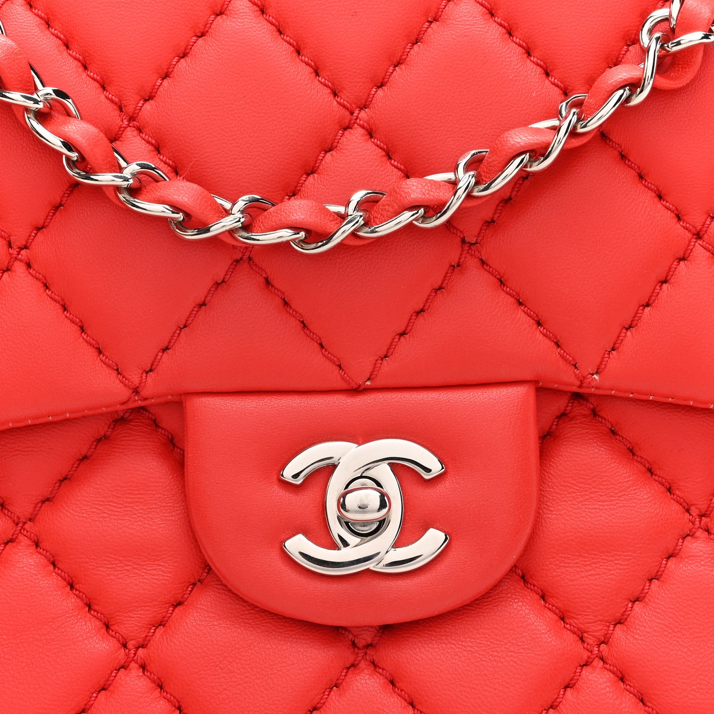 Lambskin Quilted Medium Easy Carry Flap Red