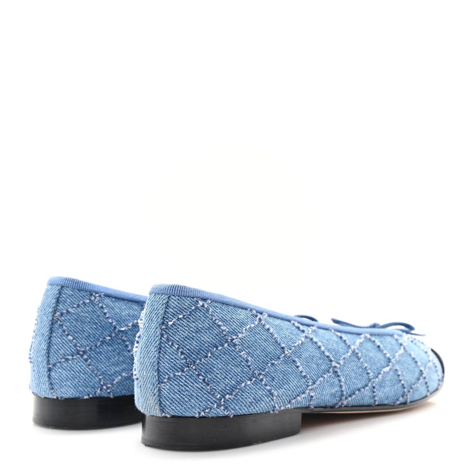 Chanel Denim Embroidered Grosgrain CC Cap Toe Ballerina Flats 37.5 Blue Black 5 of 10