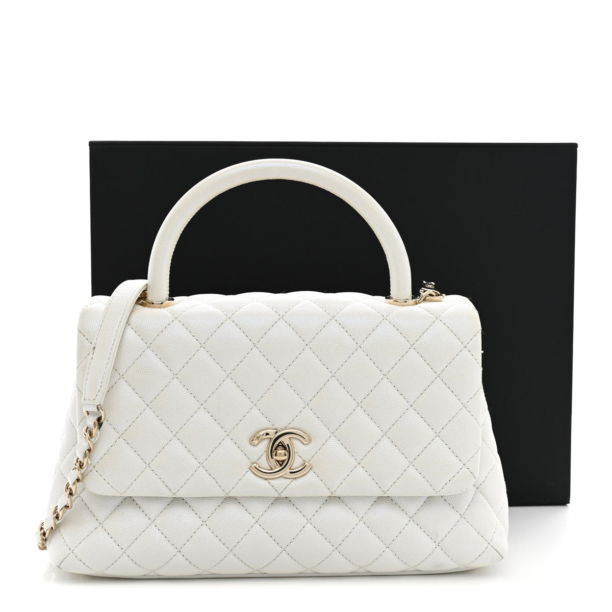 Chanel Iridescent Caviar Quilted Small Coco Handle Flap White 13 of 13