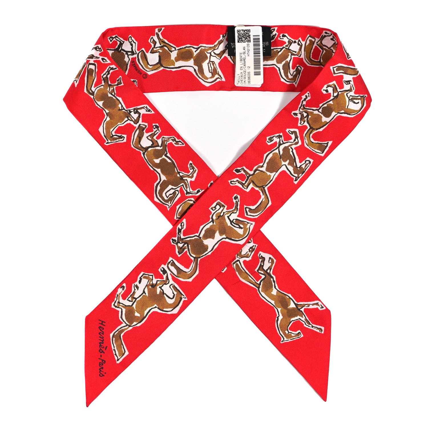 Hermes Silk Chevaux En Liberte Twilly Rouge Caramel White 1 of 3