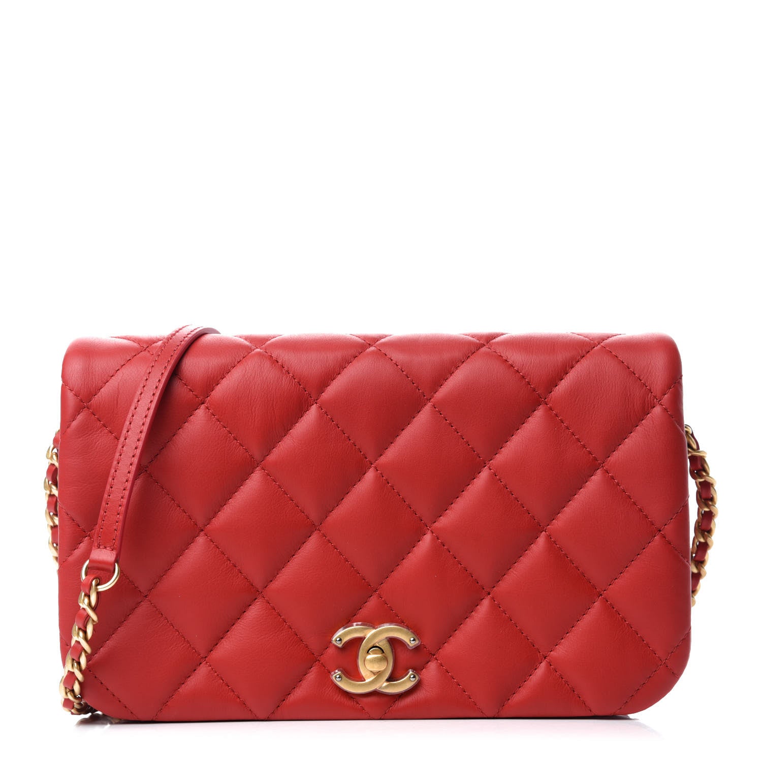 Chanel Calfskin Quilted Nailed CC Flap Bag Red 1 of 12