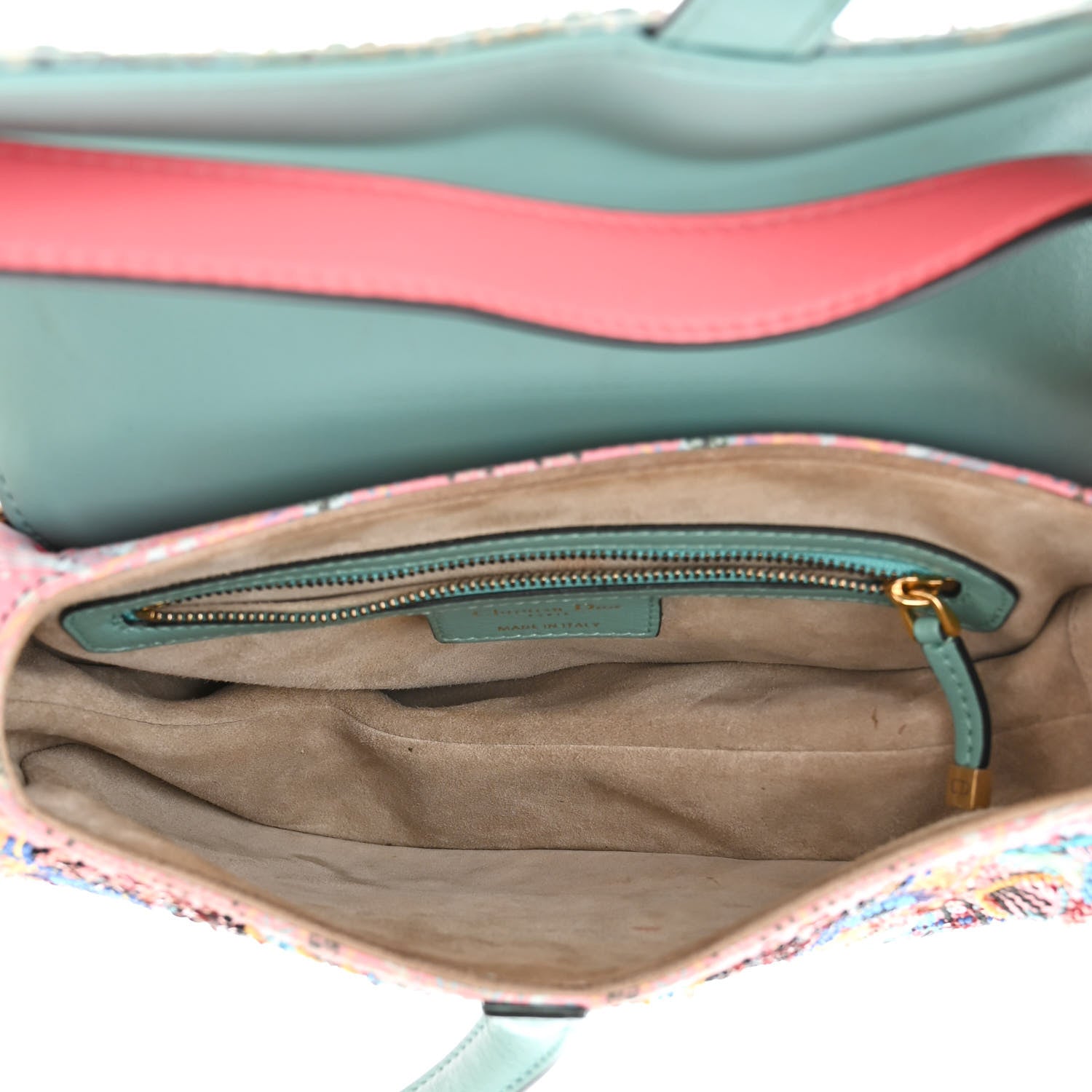 Christian Dior Satin Beaded Saddle Bag Pink Multicolor 5 of 10