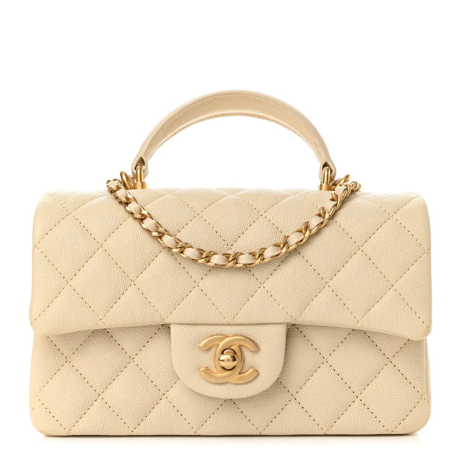 Chanel Caviar Quilted Mini Top Handle Rectangular Flap Beige 1 of 14