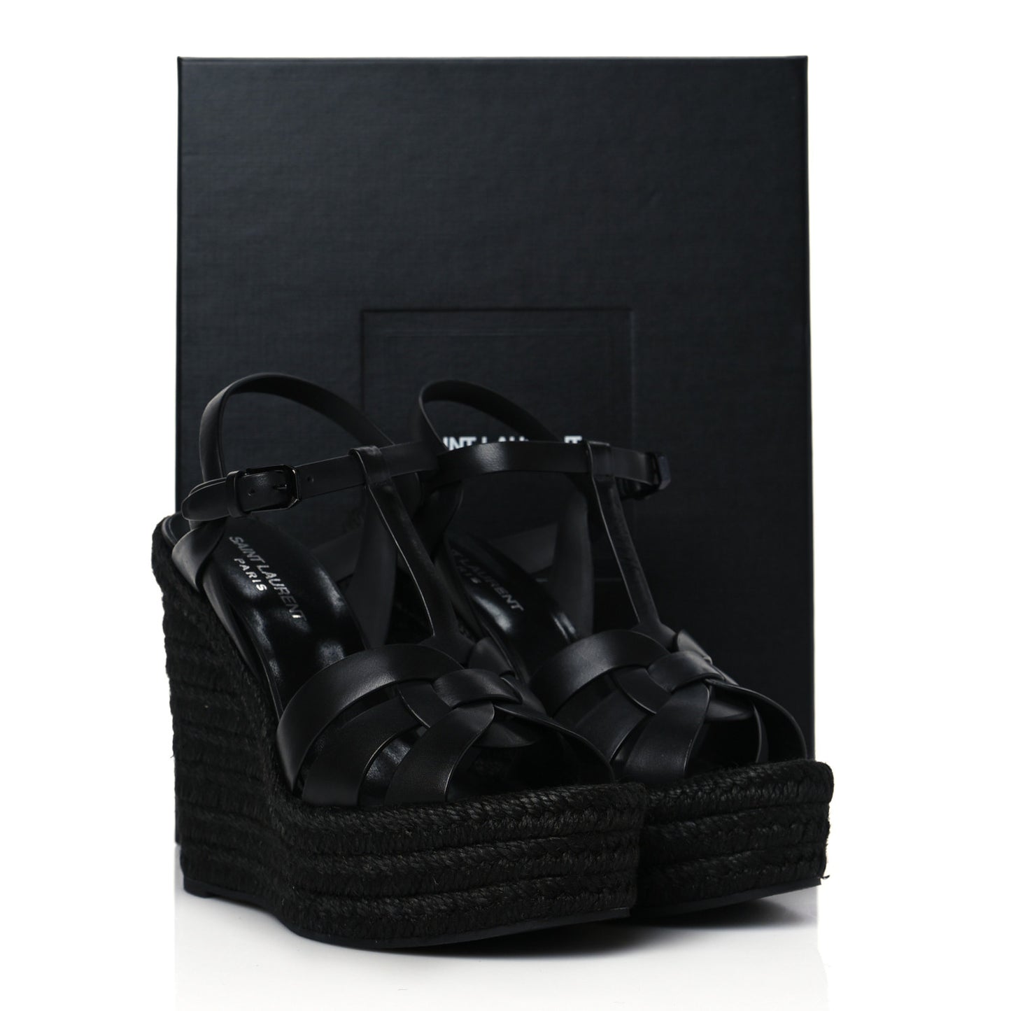 Calfskin Tribute 95 Platform Espadrille Wedge Sandals 38.5 Black