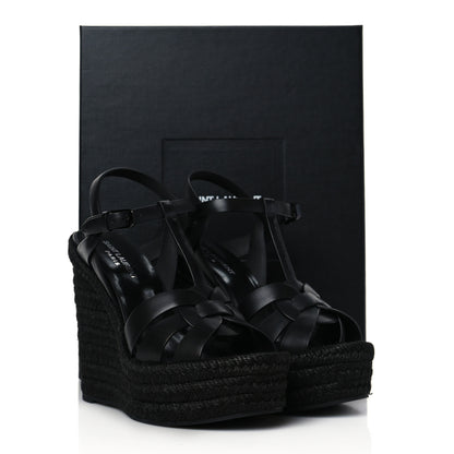 Saint Laurent Calfskin Tribute 95 Platform Espadrille Wedge Sandals 38.5 Black 8 of 8