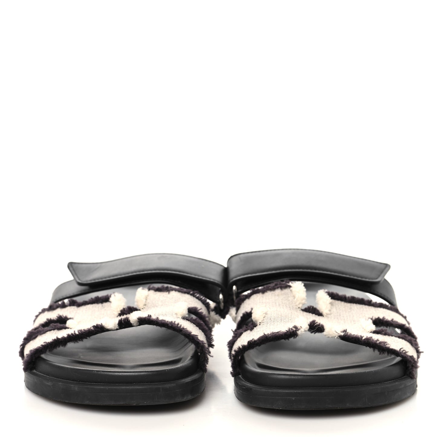 Techno Fringed H Canvas Caflskin Womens Chypre Sandals 38 Prunoir Black