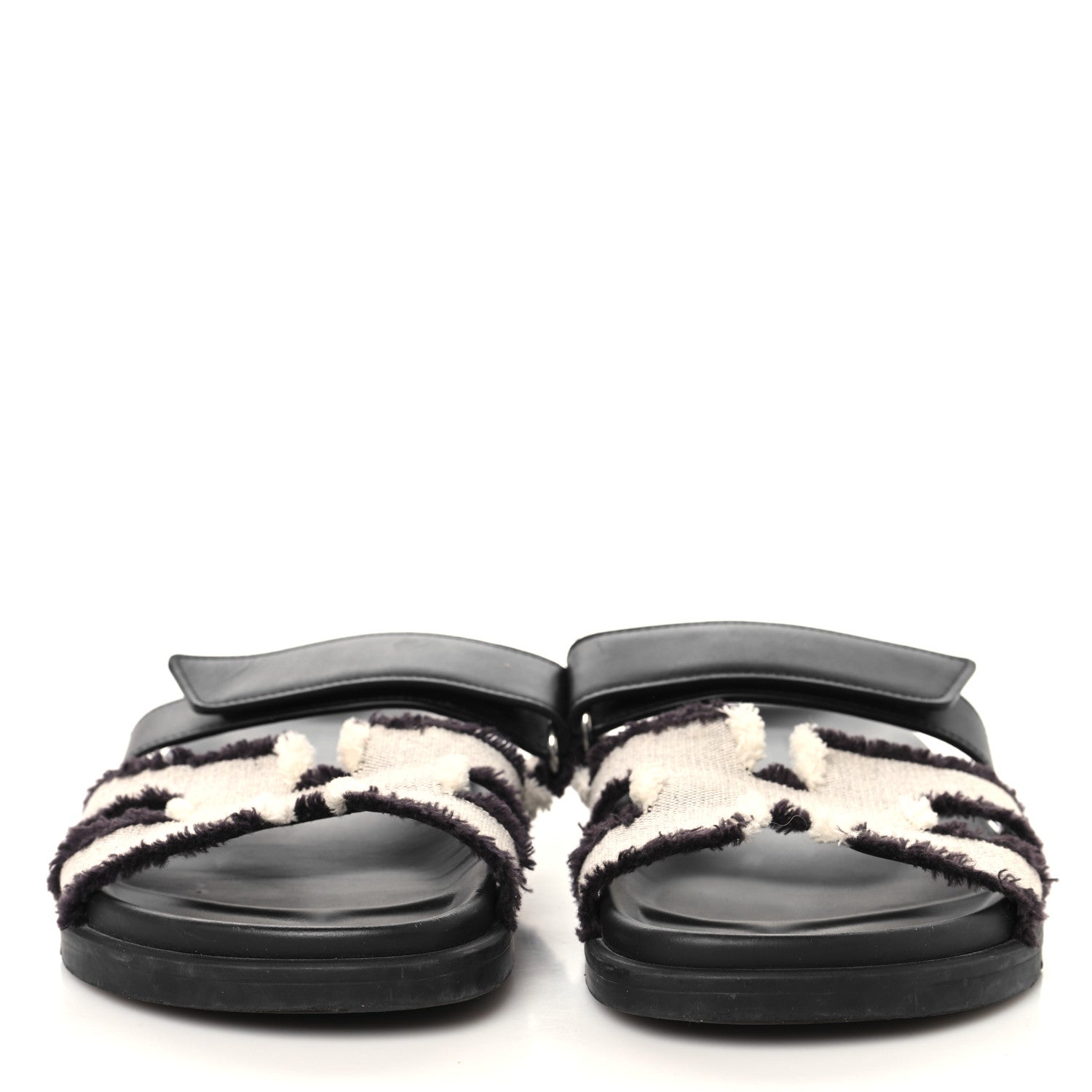 Hermes Techno Fringed H Canvas Caflskin Womens Chypre Sandals 38 Prunoir Black 3 of 9