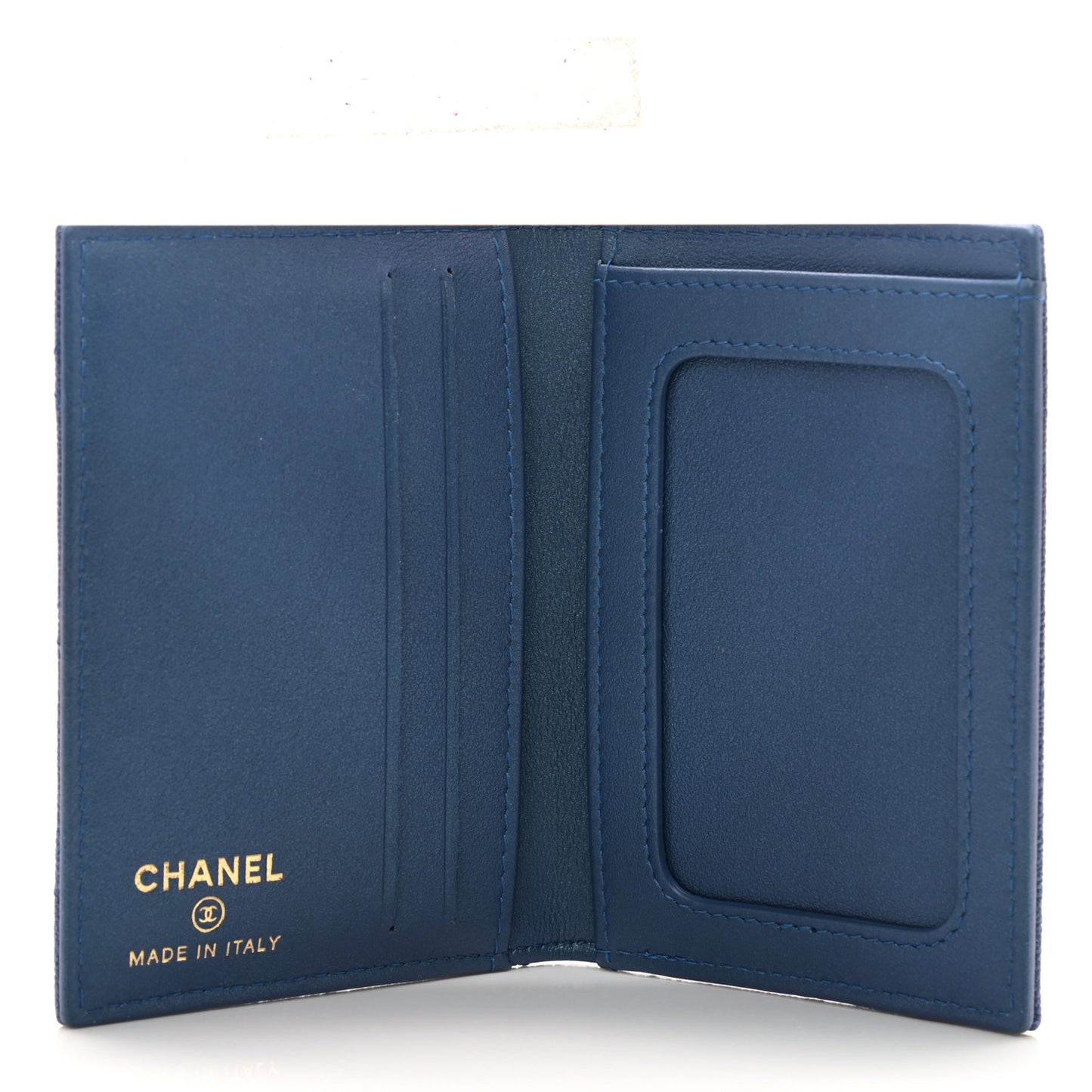 Iridescent Caviar Quilted Card Holder Wallet Dark Blue