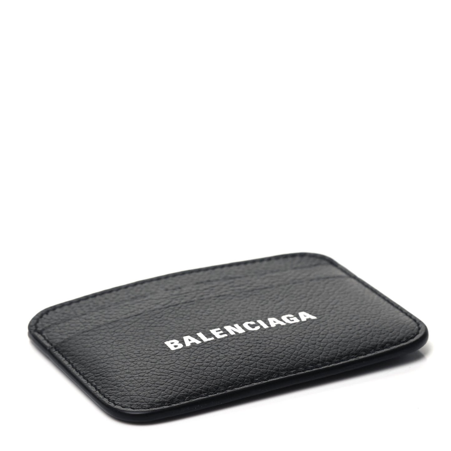 Grained Calfskin Logo Cash Rounded Card Holder Black White