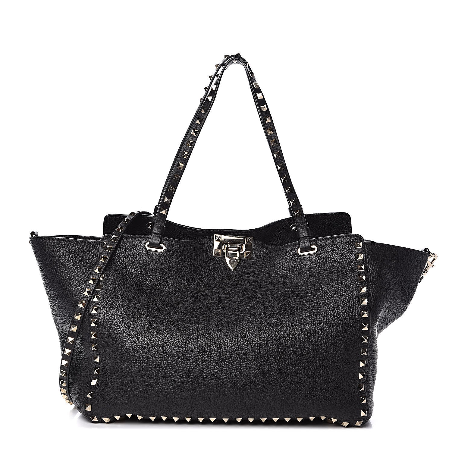 Valentino Garavani Pebbled Calfskin Medium Rockstud Tote Black 1 of 11