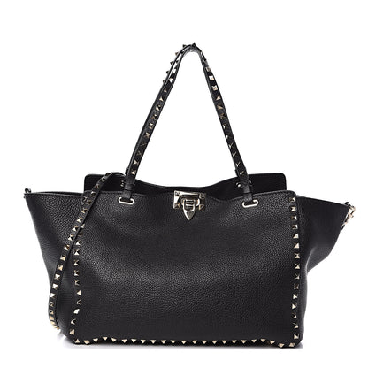 Valentino Garavani Pebbled Calfskin Medium Rockstud Tote Black 1 of 11