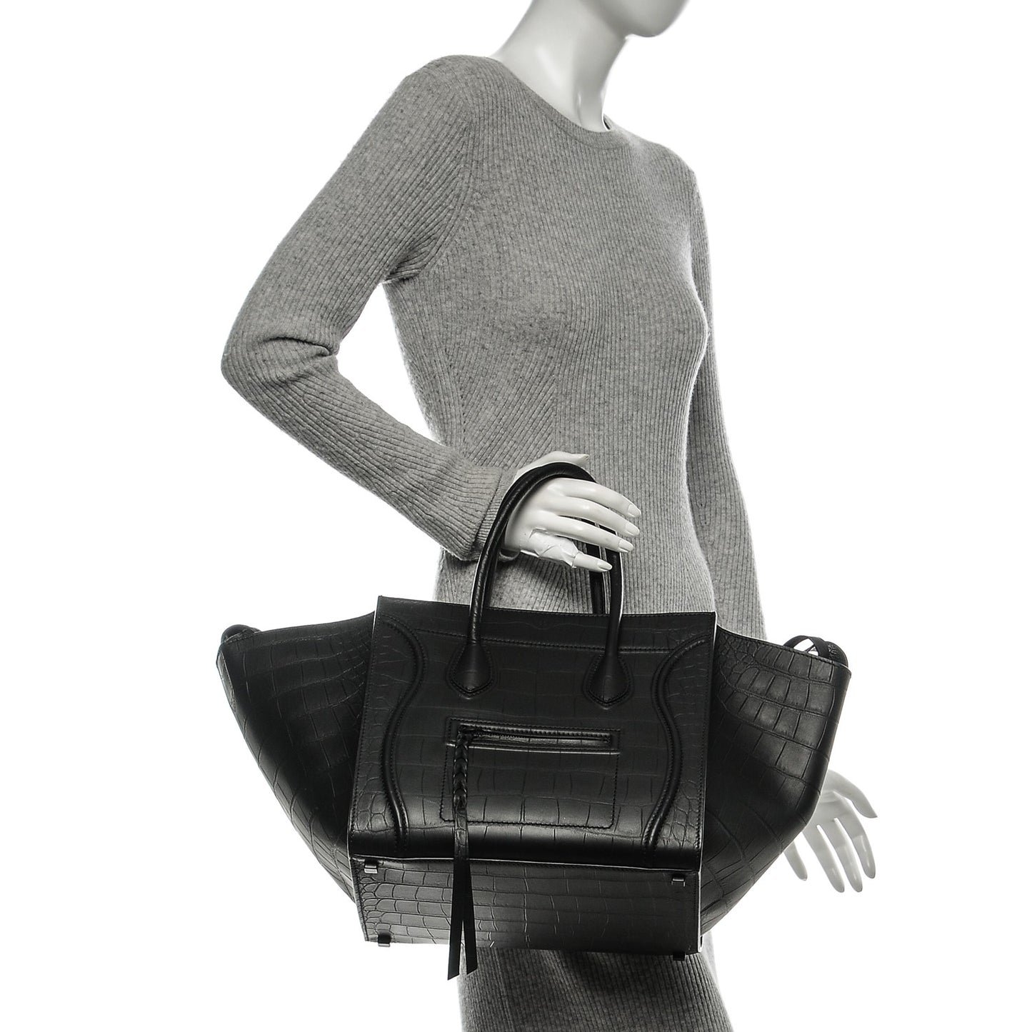 Crocodile Embossed Calfskin Medium Phantom Luggage Black