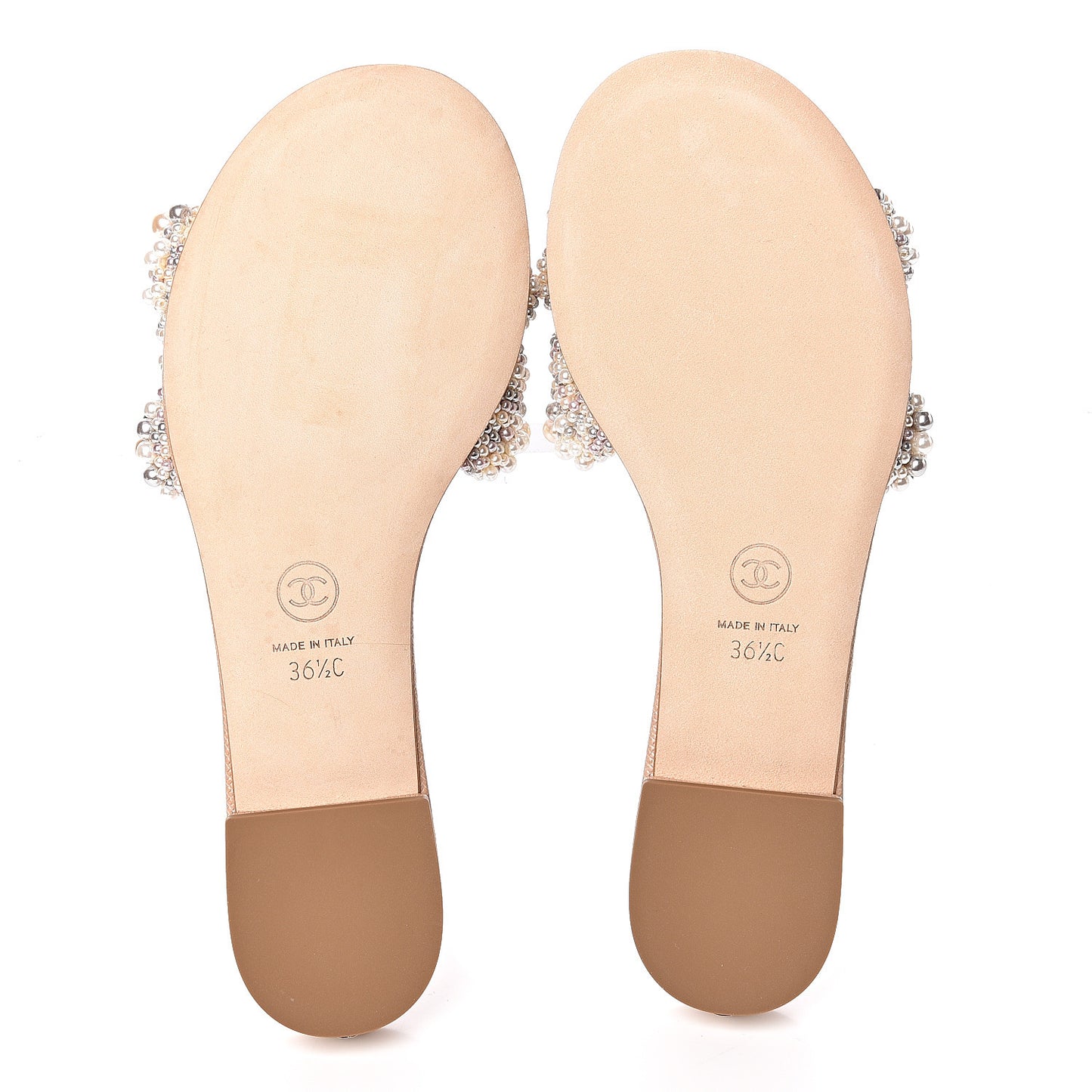 Fantasy Calfskin Pearl Cord CC Mules 36.5 Ivory