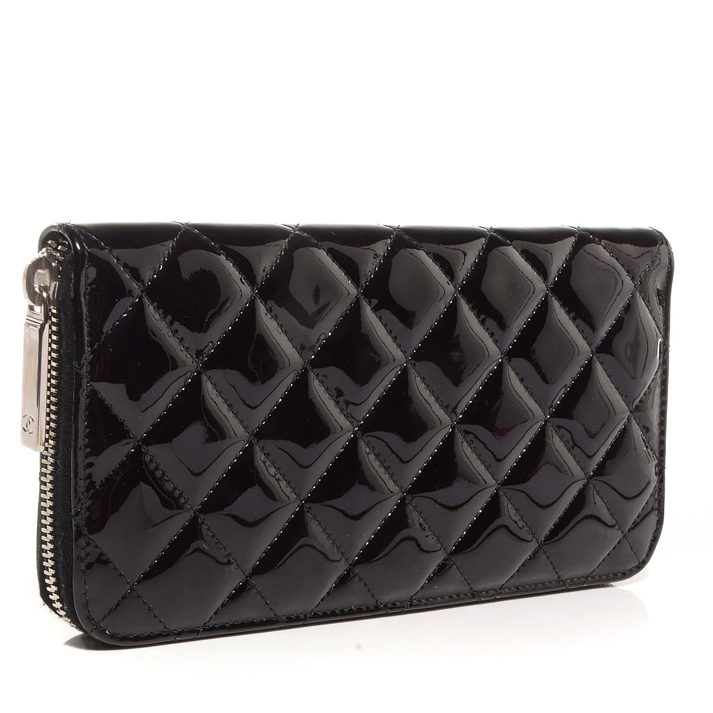 Patent Quilted Brilliant Zip Around Wallet Black