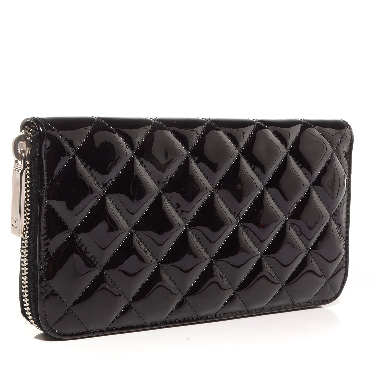 Chanel Patent Quilted Brilliant Zip Around Wallet Black 3 of 9
