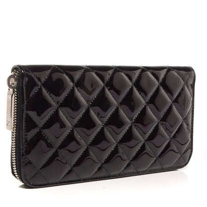 Chanel Patent Quilted Brilliant Zip Around Wallet Black 3 of 9