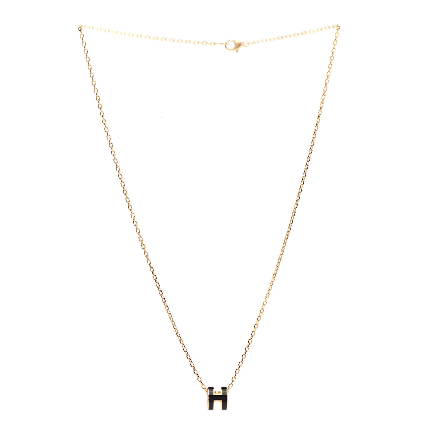 Lacquered Gold Mini Pop H Pendant Necklace Black