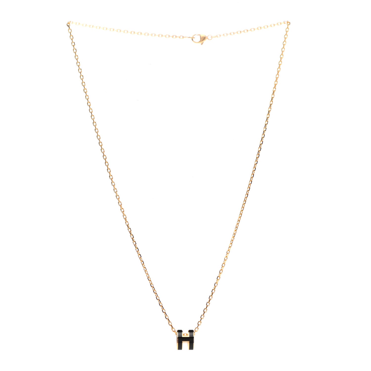 Hermes Lacquered Gold Mini Pop H Pendant Necklace Black 3 of 6