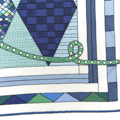 Hermes Cashmere Silk Patchwork Horse Shawl 140 Turquoise Vert Bleu 2 of 4