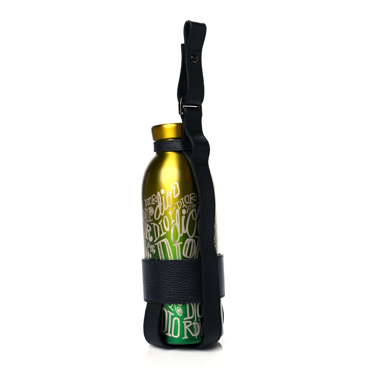 Christian Dior X SHAWN STUSSY Stainless Steel Grained Calfskin Aqua Bottle With Strap Multicolor Green Black 2 of 7