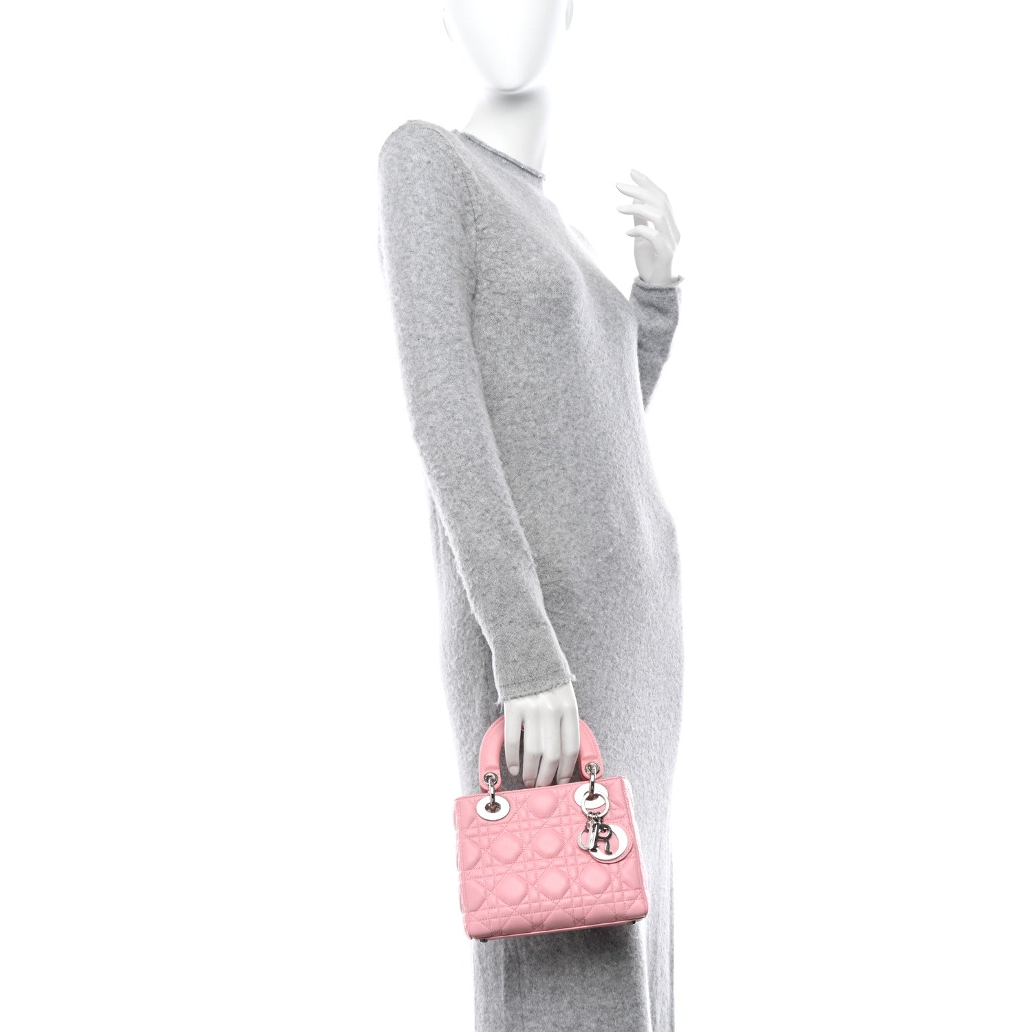 Christian Dior CHRISTIAN DIOR Lambskin Cannage Mini Lady Dior Light Pink 2 of 14