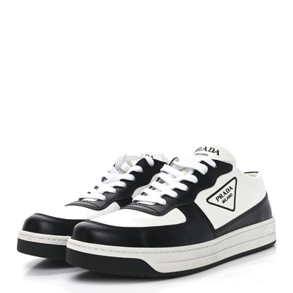 Prada Spazzolato Rois Vitello Soft Triangle Logo Womens Low Top Sneakers 38 White Black 4 of 8