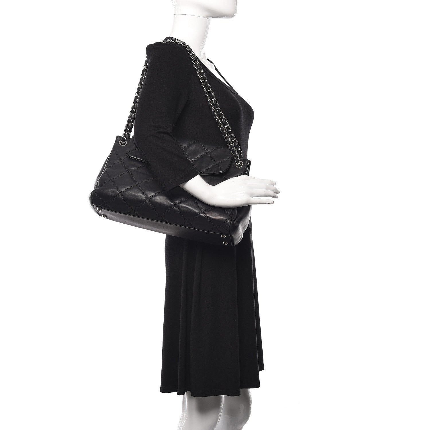 Chanel Calfskin Double Stitch Large Hamptons Flap Bag Black 2 of 13