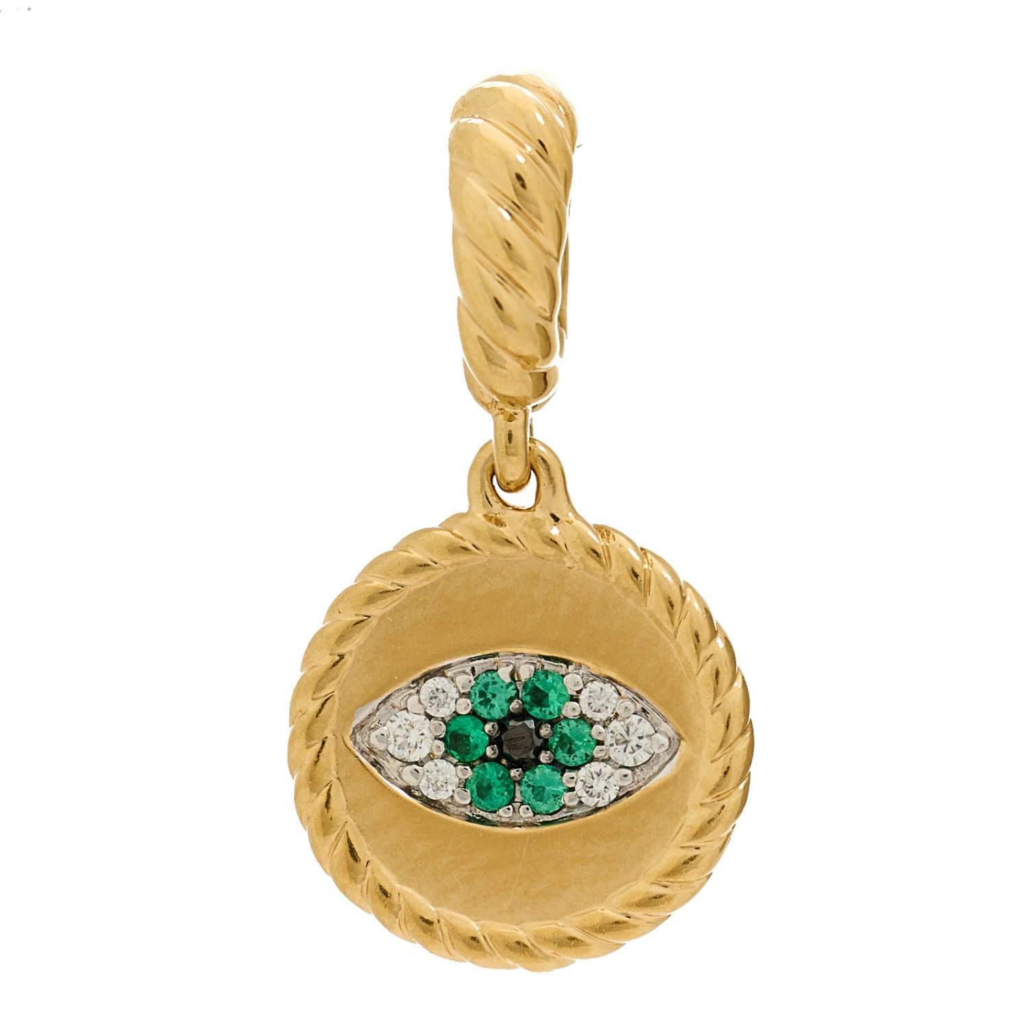 David Yurman 18K Yellow Gold Diamond Emerald Evil Eye Amulet Pendant 1 of 3