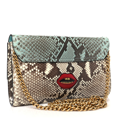 Gucci Snakeskin Animalier Broadway Clutch Blue Beige 3 of 10