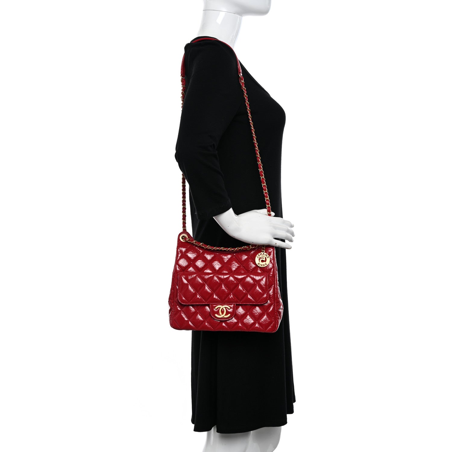 Chanel Shiny Crumpled Calfskin Quilted Wavy CC Hobo Red 2 of 10