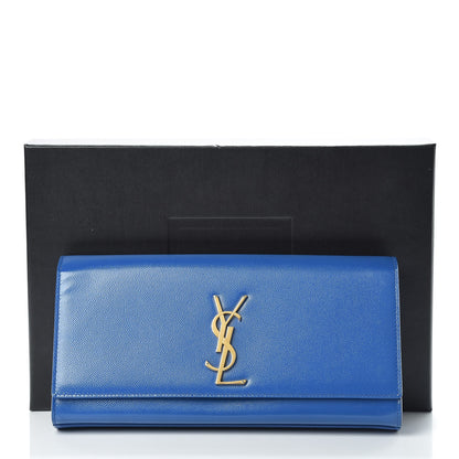 Saint Laurent Patent Grain De Poudre Classic Monogram Cassandre Clutch Blue 10 of 10