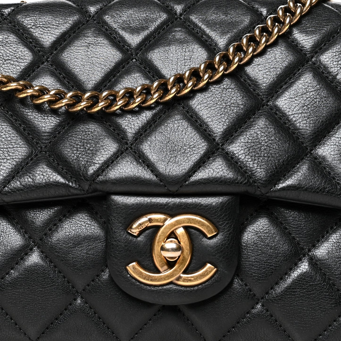 Calfskin Quilted Medium CC Crown Flap Black