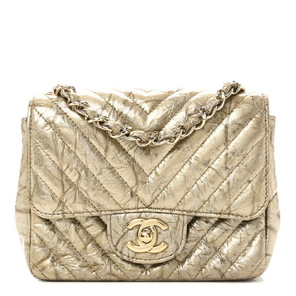 Chanel Patent Metallic Crumpled Calfskin Chevron Quilted Mini Square Flap Gold 1 of 11