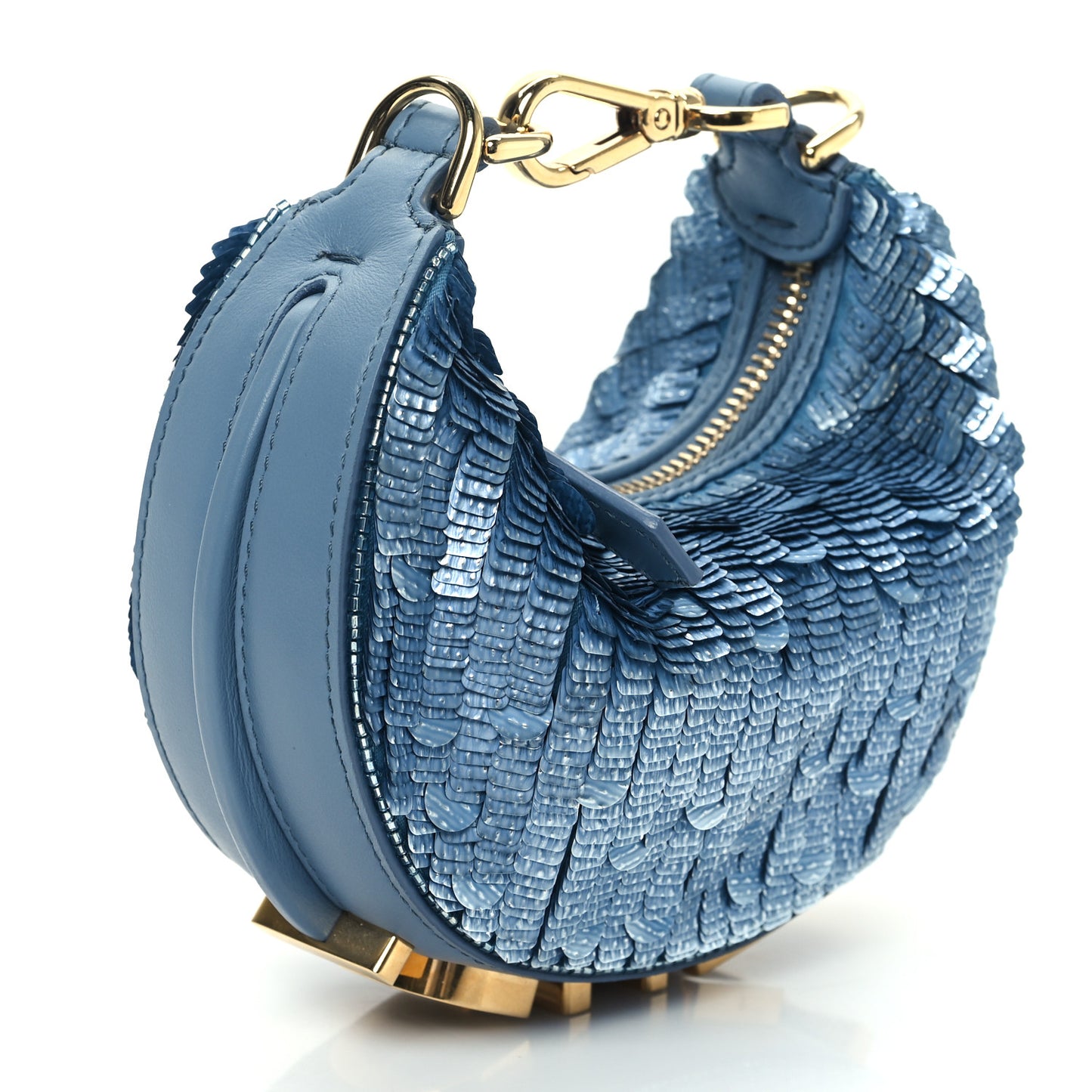 Sequin Paillettes Shiny Nappa Nano Fendigraphy Hobo Charm Denim