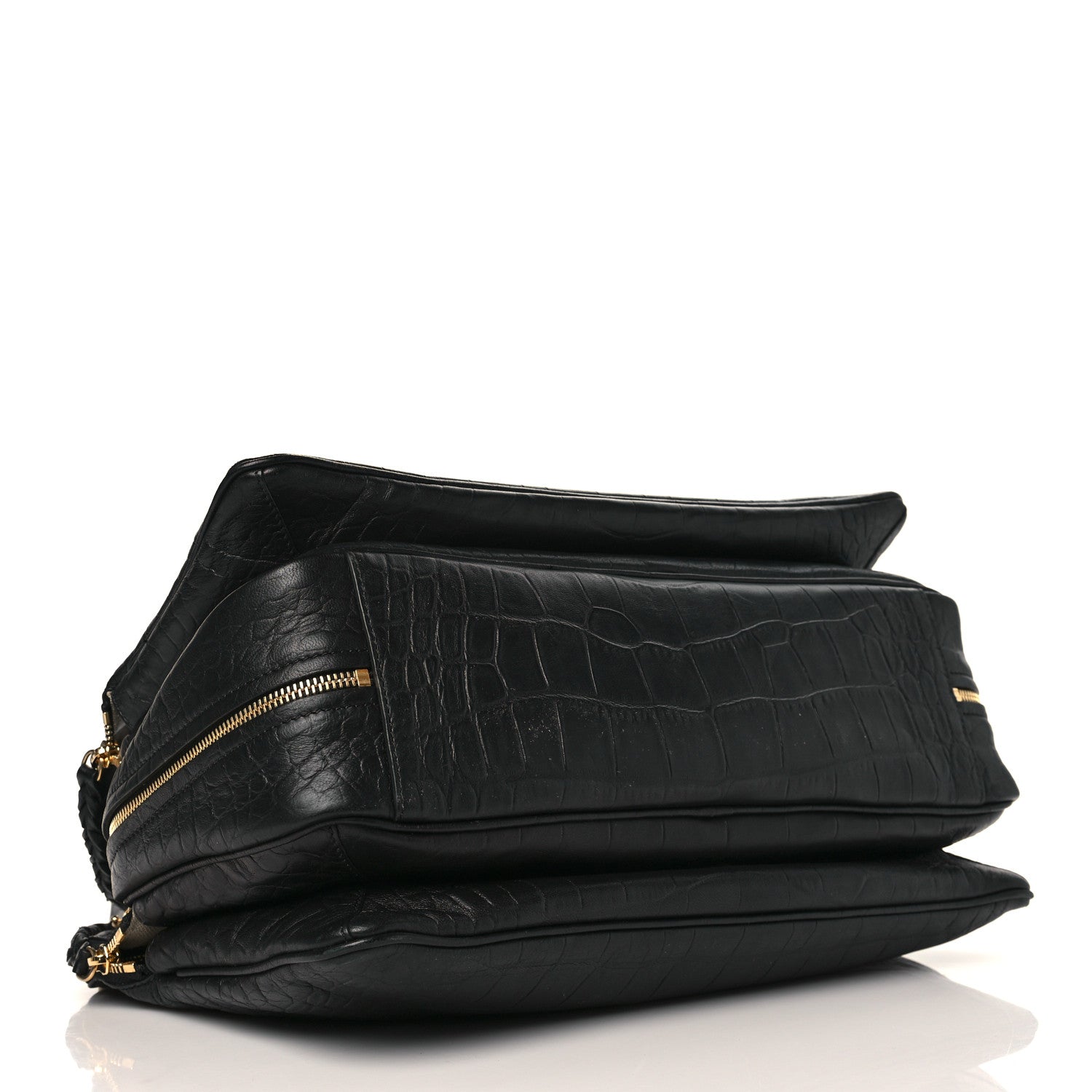 Celine Crocodile Embossed Calfskin Small Triptyque Satchel Black 4 of 11