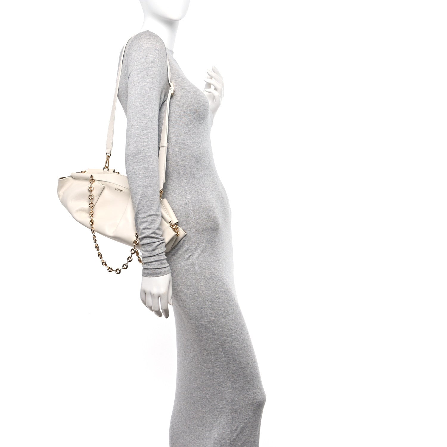 Loewe Shiny Nappa Calfskin Small Paseo Bag With Chain Soft White 2 of 10