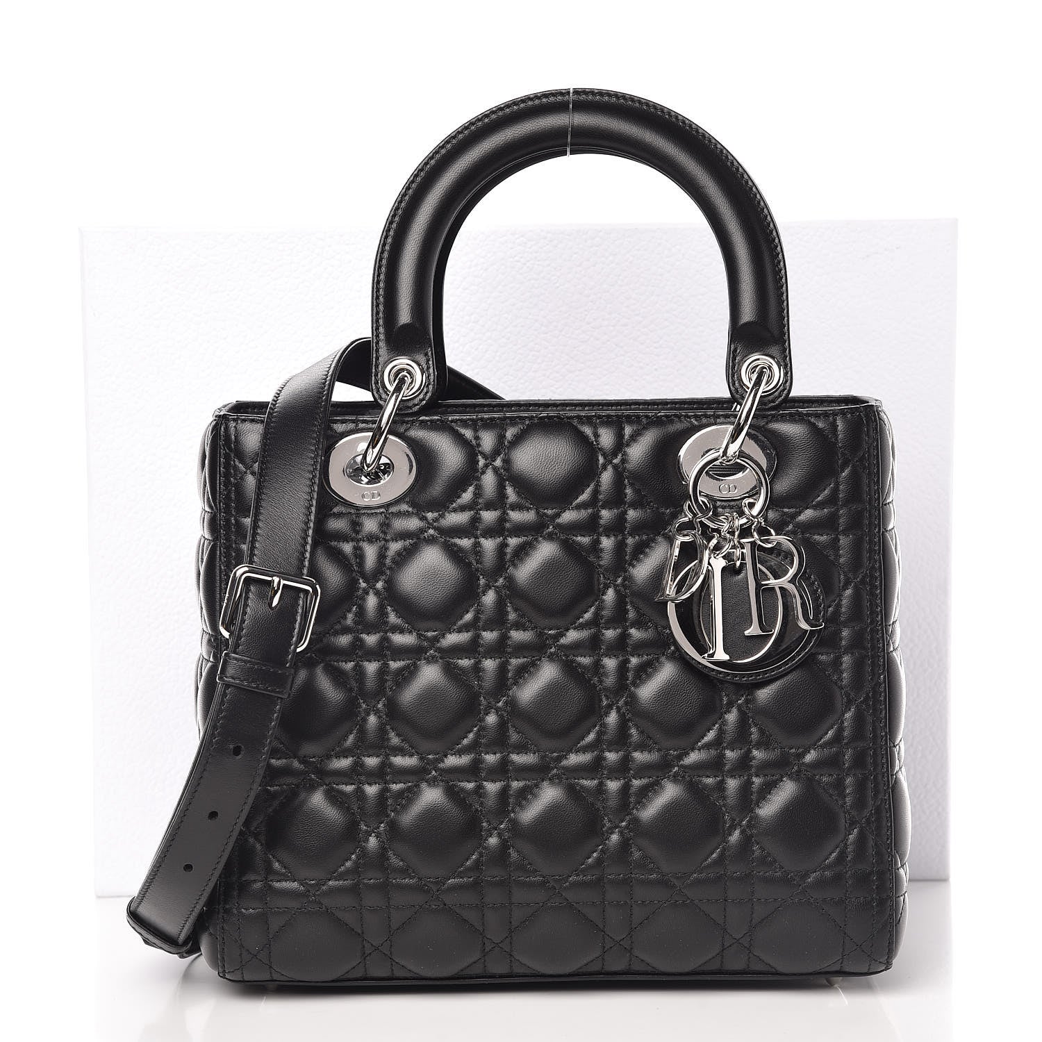 Christian Dior Lambskin Cannage Medium Lady Dior Black 10 of 10