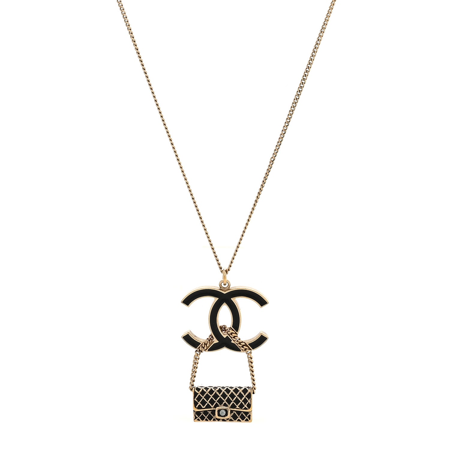 Chanel Enamel Pearl CC Flap Pedant Necklace Black 1 of 5