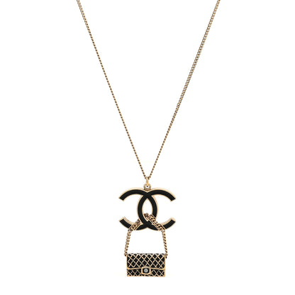 Chanel Enamel Pearl CC Flap Pedant Necklace Black 1 of 5