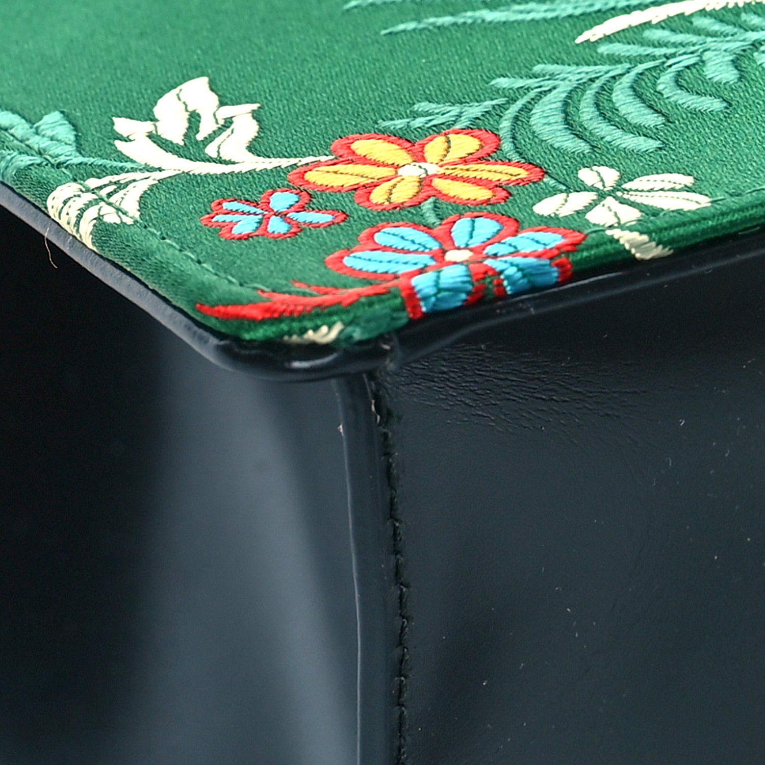 Gucci Jacquard Floral Medium Sylvie Top Handle Bag Green Multicolor Black 8 of 9