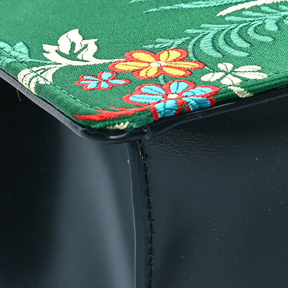 Gucci Jacquard Floral Medium Sylvie Top Handle Bag Green Multicolor Black 8 of 9