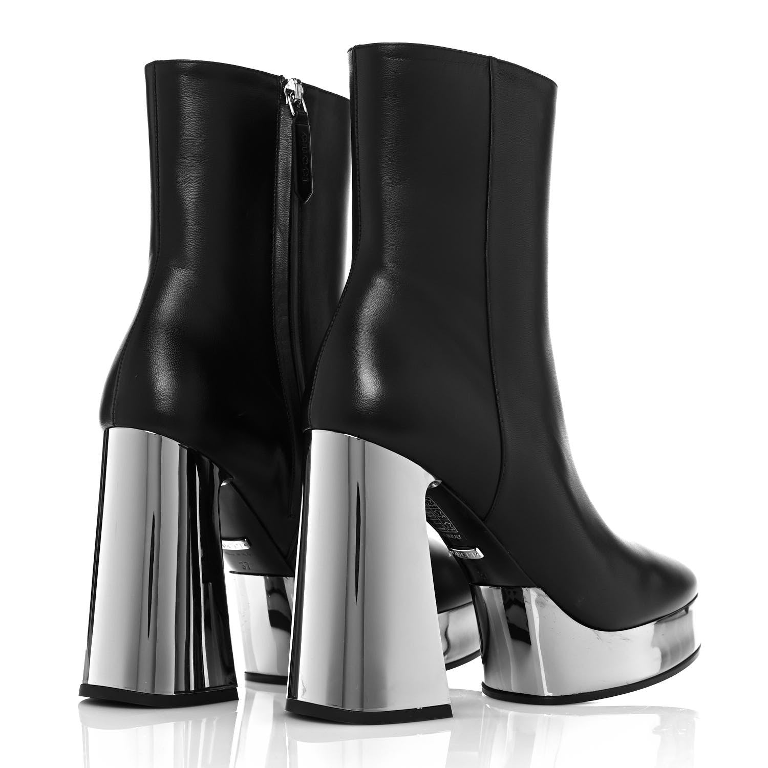 Gucci Malaga Kid Chrome Ankle Boots 37 Black 4 of 7