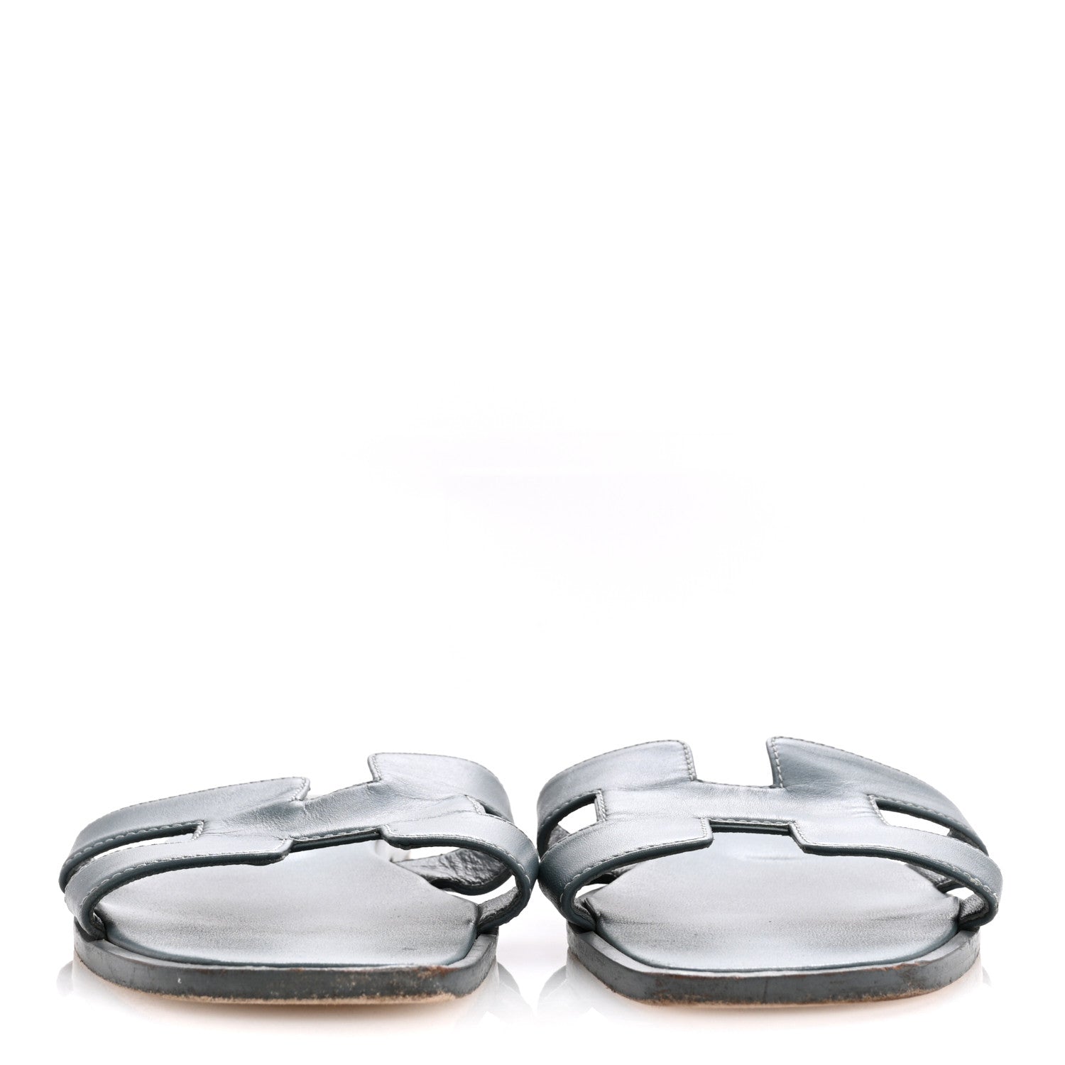 Hermes Box Calfskin Oran Sandals 37 Bleu Pinede 3 of 13