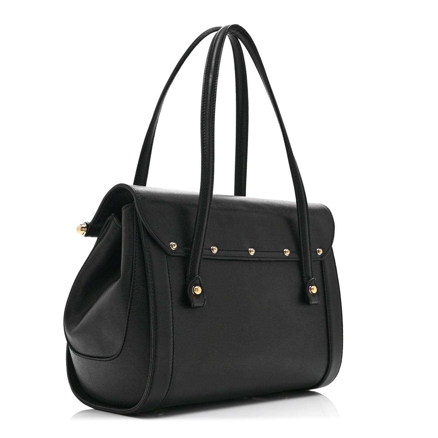 Calfskin Bamboo Bullet Top Handle Bag Black