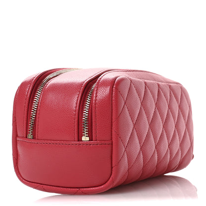 Chanel Caviar Quilted Toiletry Case With Chain Dark Pink 3 of 8