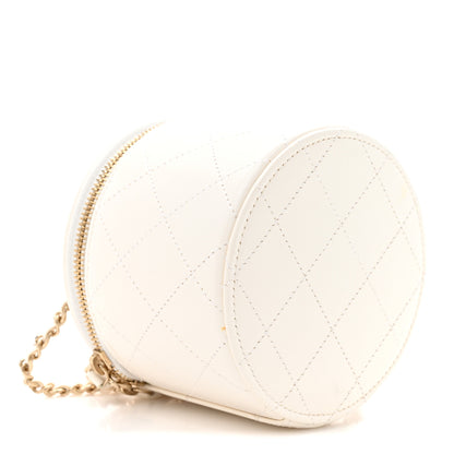 Chanel Lambskin Quilted Round Small Vanity Case With Chain White Black 10 of 12